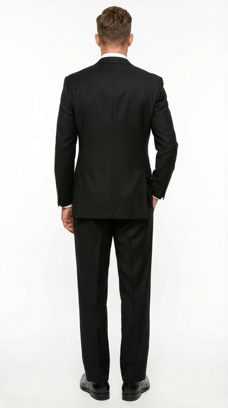 Tiglio Mens Black 3 Piece Suit – Single Button Classic Fit Pleated Wide Leg Pants Formal Business Chruch Suit - 100% Wool