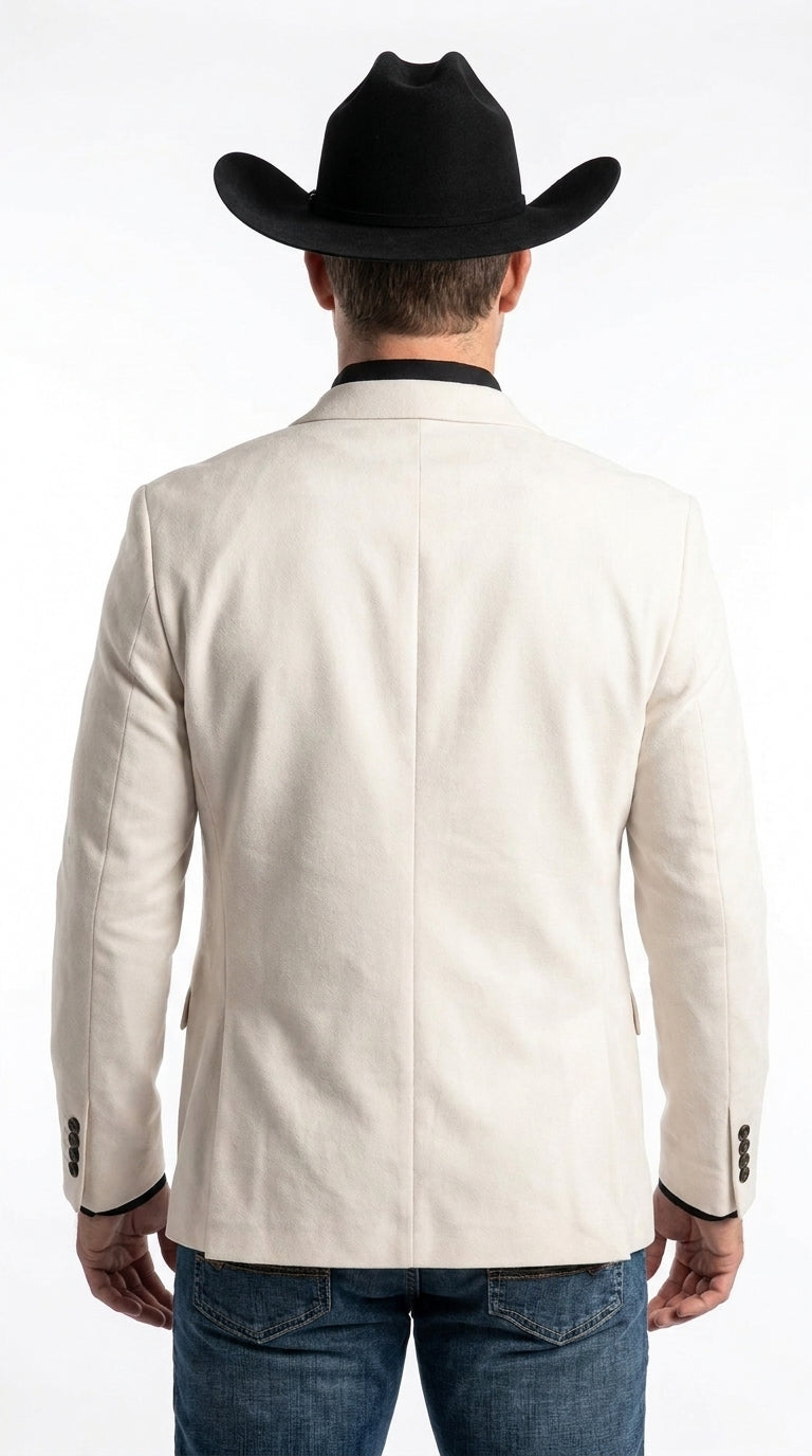Men’s Ivory Western Blazer – Cream Cowboy Sport Coat Jacket with Notch Lapel in cream color