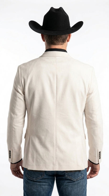 Men’s Ivory Western Blazer – Cream Cowboy Sport Coat Jacket with Notch Lapel in cream color