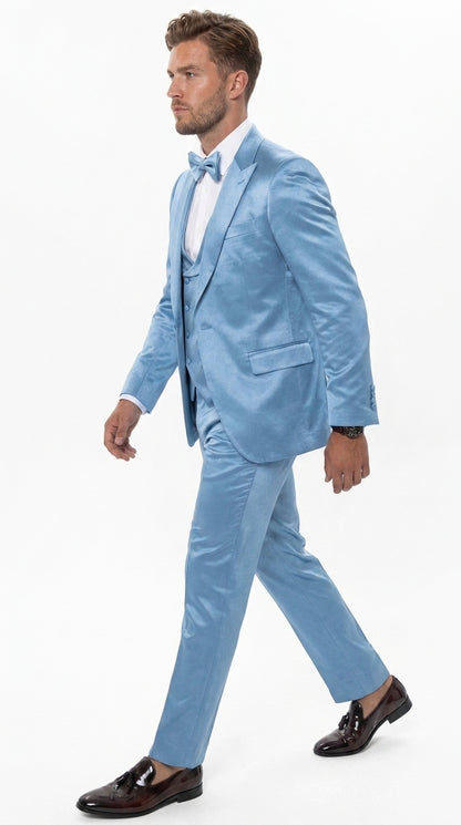 Men’s Powder Blue Satin Tuxedo – Light Blue Wedding & Prom Tuxedo Suit