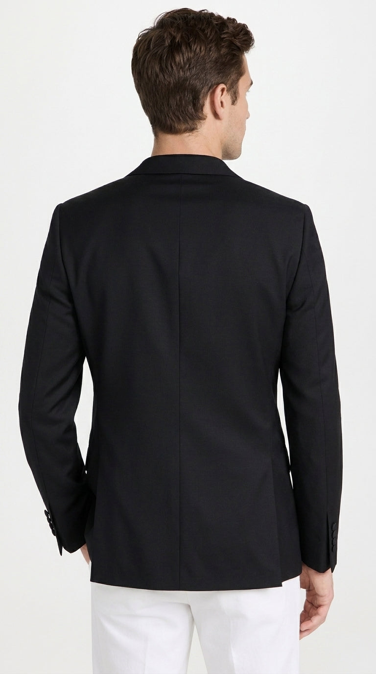 Men’s Classic Black Dinner Jacket – Satin Peak Lapel Formal Tuxedo Blazer