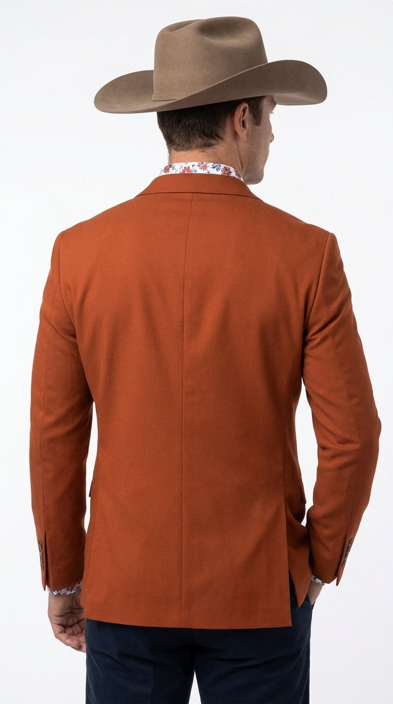 Men’s Rust Cowboy Western Blazer – Copper Brick  Color Two Button Sport Coat Peak Lapel Modern Fit
