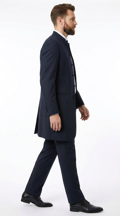 Men’s Black Mandarin Collar Suit – Matrix Neo Inspired Long Jacket & Pants Formal Suit