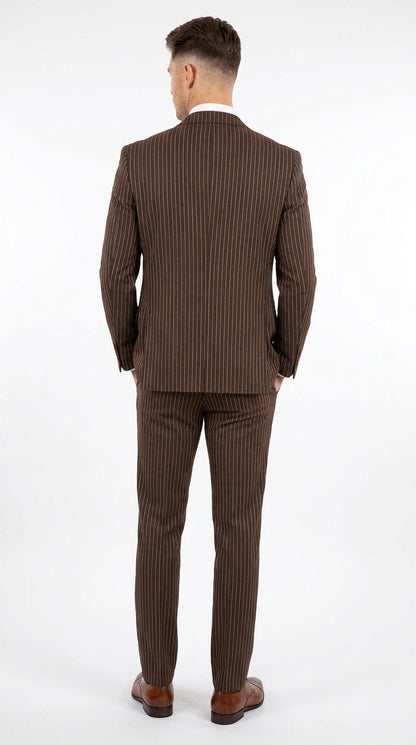 Men’s Brown Pinstripe Edwardian 3 Piece Suit – Vintage Victorian Wedding Suit with Vest