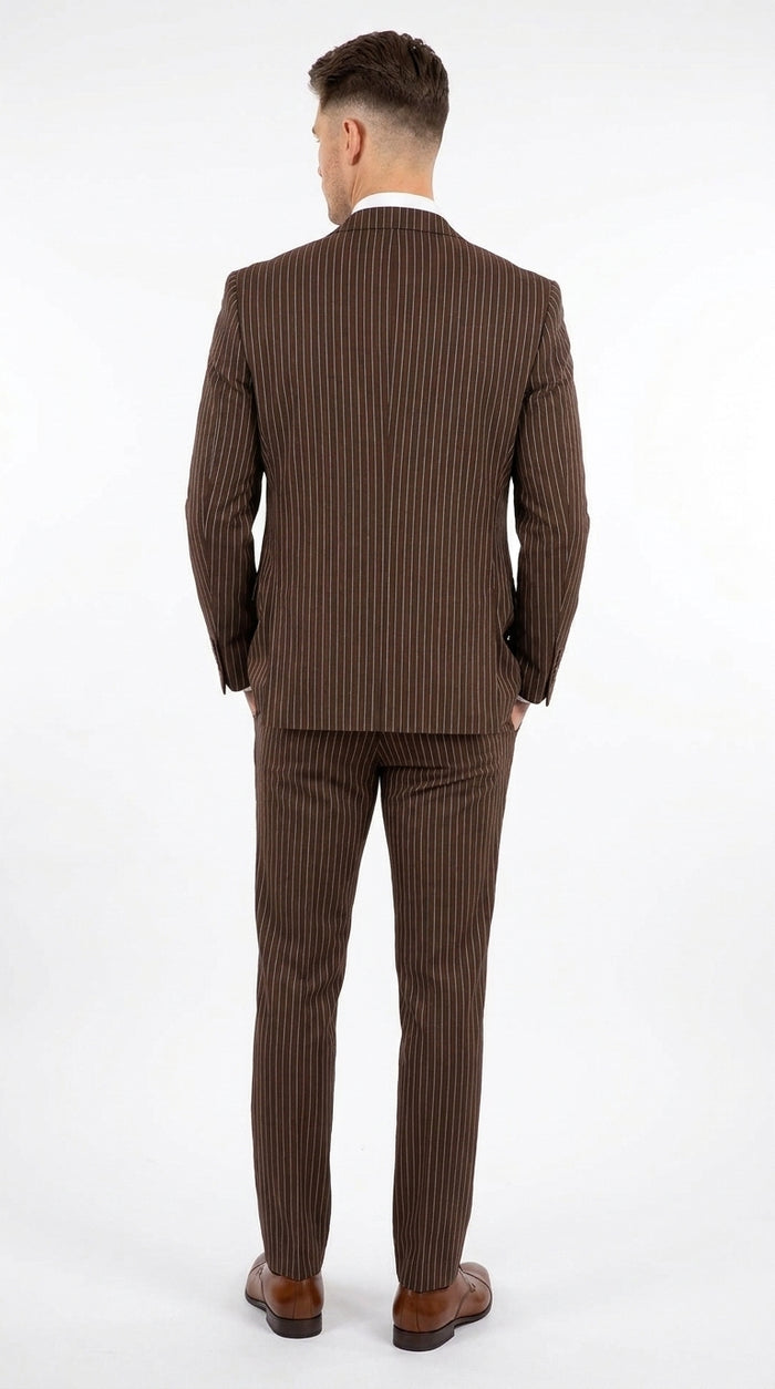 Men’s Brown Pinstripe Edwardian 3 Piece Suit – Vintage Victorian Wedding Suit with Vest