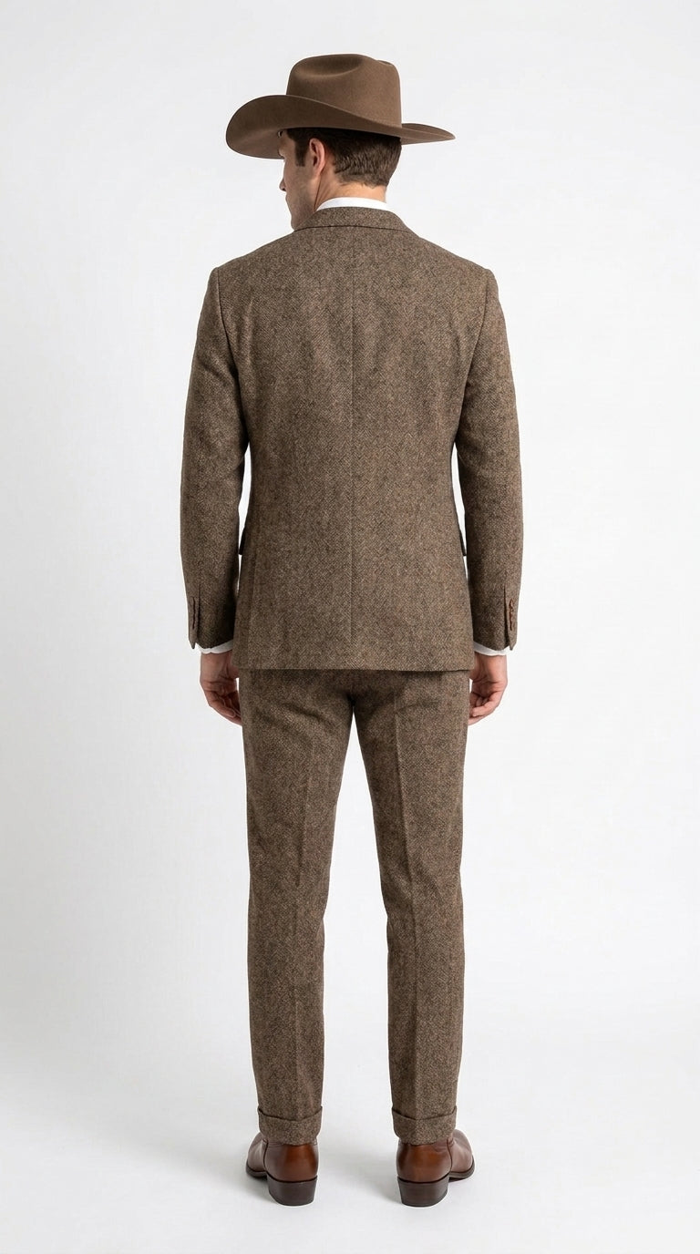 Men’s Brown Herringbone Tweed Groom Suit – Country Wedding & Rustic Wedding Suit