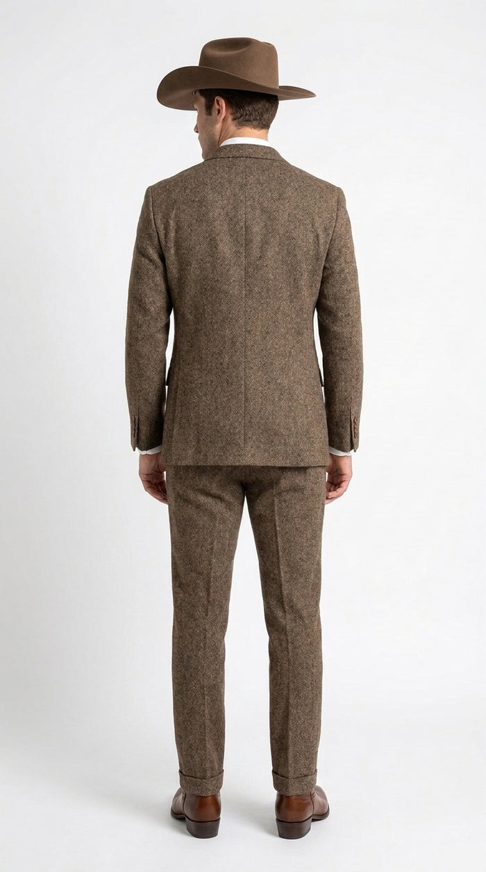 Men’s Brown Herringbone Tweed Groom Suit – Country Wedding & Rustic Wedding Suit
