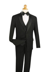 Two Button Boy'S 5 Piece Tuxedo Pleated Pant,Shirt And Bow Tie Kids Sizes Black Perfect For Toddler Suit Wedding Attire Outfits