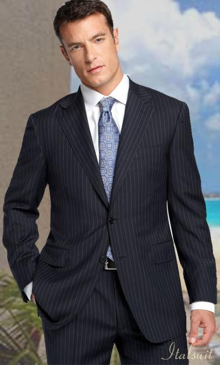Men's Suit Charcoal Stripe ~ Pinstripe 2 Button Vented Wool without pleat flat front Pants