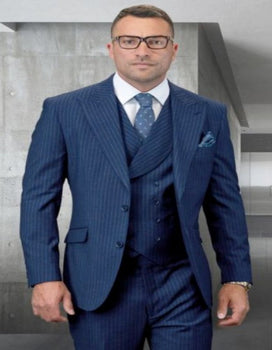 Mens Gangster Pinstripe 2 Button Double Breasted Vest Suit in Black - Image 2
