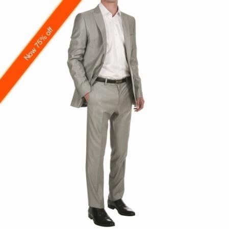 Men's 2-Buttons Silver Fitted Cheap Priced Business Suits Clearance Sale
