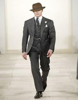 2 Buttons Black And Bold Chalk Gangster White Stripe Vested Big 1920 1930 Suits Flat Front Pants Pants