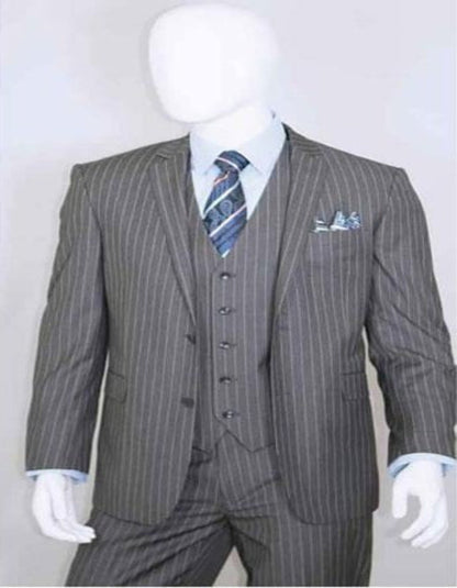 2 Buttons With Vest 3 Pieces Medium Grey PinStripes