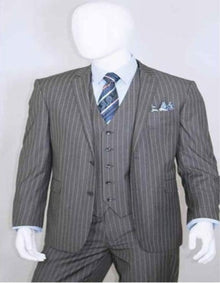 2 Buttons With Vest 3 Pieces Medium Grey PinStripes