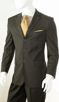 Men's 2 Piece Classic Suit - Pinstripe Brown