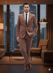 Mens Mauve Velvet Suit – 2 Piece Ultra Slim Fit Blazer and Pants Formal Set in Light Brown Tuxedo - Image 7