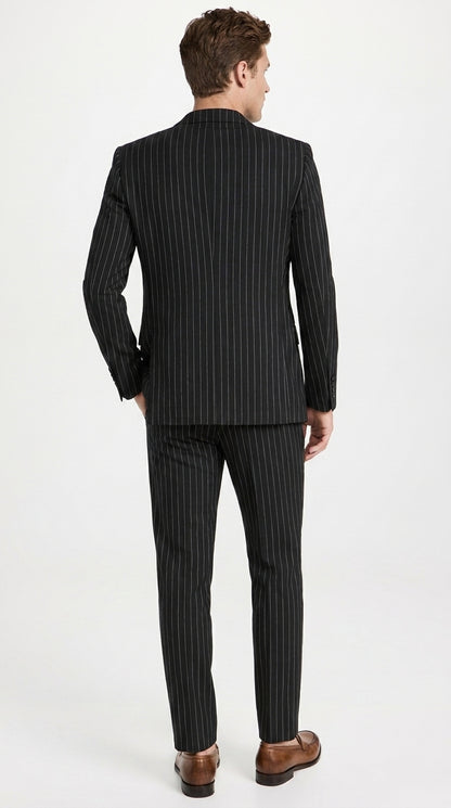 Men’s Black Pinstripe 2-Piece Tuxedo Suit – Two-Button Jacket and Matching Formal Pants