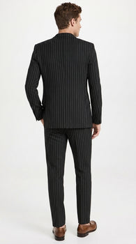 Men’s Black Pinstripe 2-Piece Tuxedo Suit – Two-Button Jacket and Matching Formal Pants