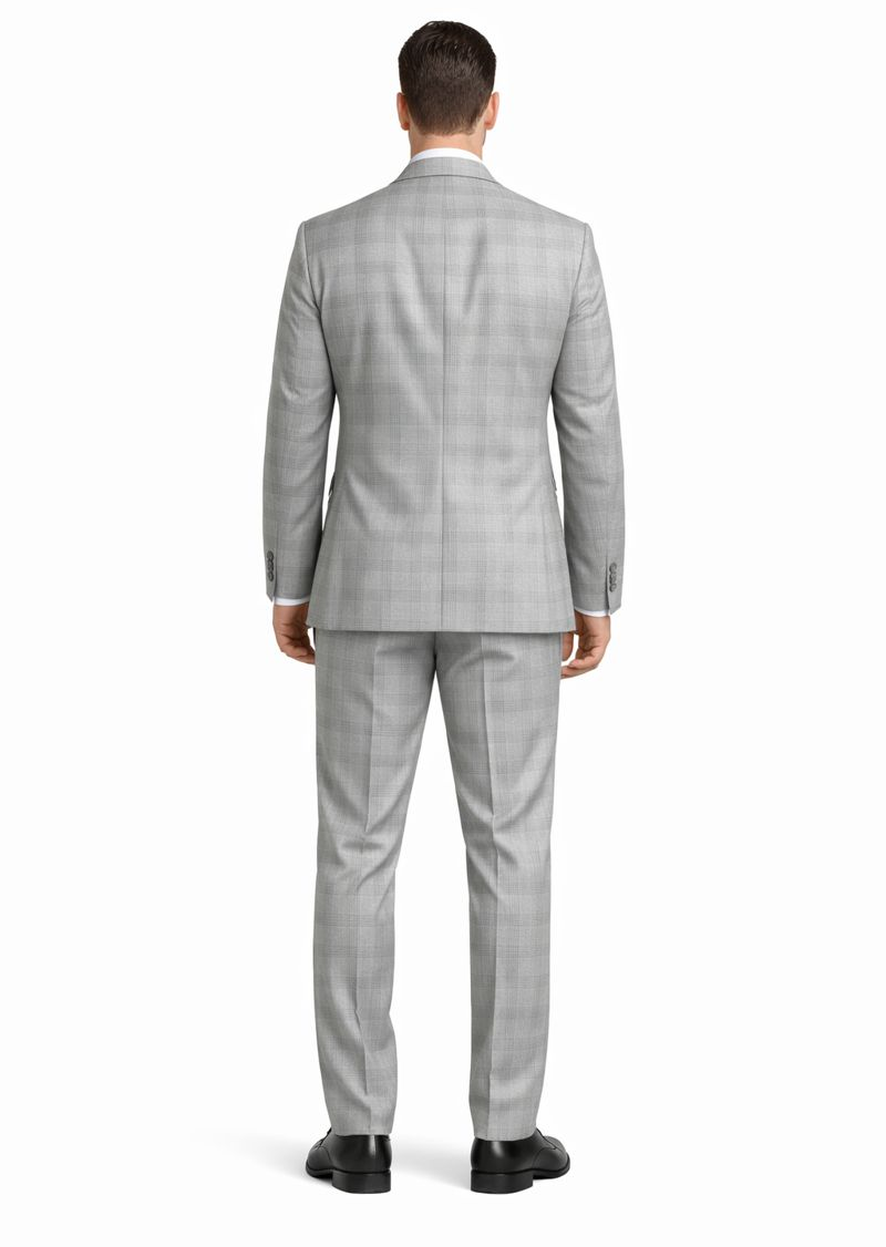 2 Btn Flat Front Pants Glen Plaid, Side Vents, Super 150's Pick Stitch Suit - Image 2