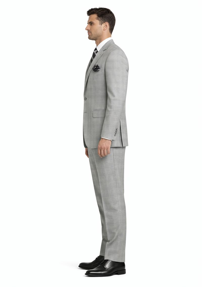 2 Btn Flat Front Pants Glen Plaid, Side Vents, Super 150's Pick Stitch Suit - Image 4