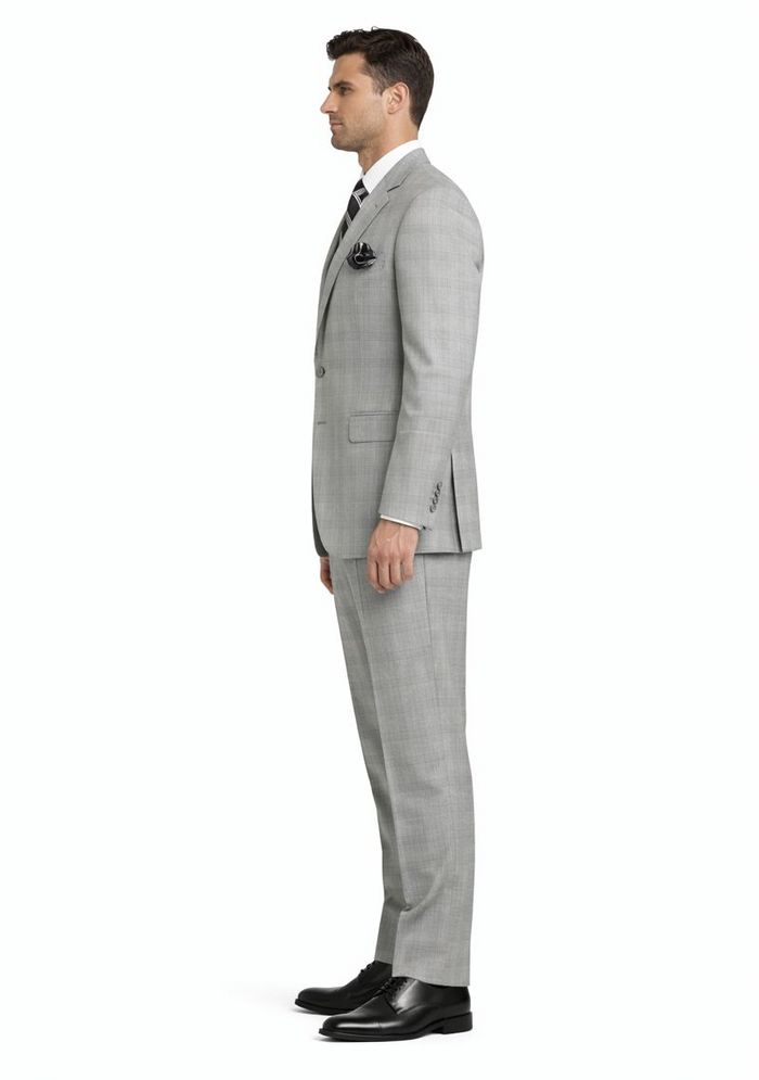 2 Btn Flat Front Pants Glen Plaid, Side Vents, Super 150's Pick Stitch Suit - Image 4