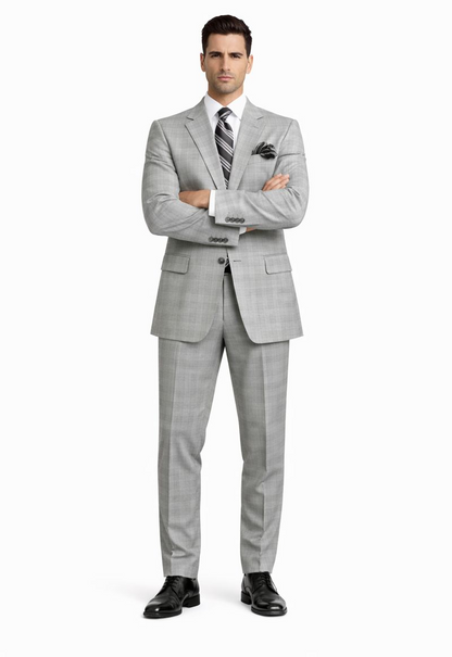 2 Btn Flat Front Pants Glen Plaid, Side Vents, Super 150's Pick Stitch Suit - Image 5