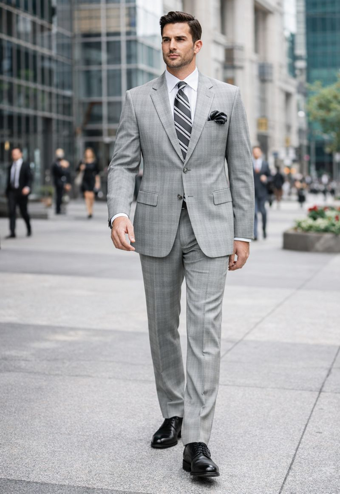 2 Btn Flat Front Pants Glen Plaid, Side Vents, Super 150's Pick Stitch Suit - Image 6