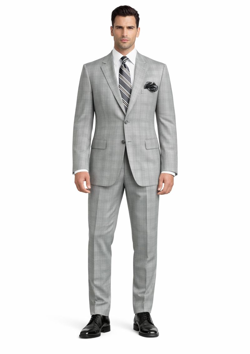 2 Btn Flat Front Pants Glen Plaid, Side Vents, Super 150's Pick Stitch Suit