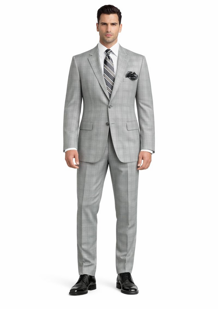 2 Btn Flat Front Pants Glen Plaid, Side Vents, Super 150's Pick Stitch Suit
