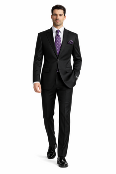 2 Btn Stripe ~ Pinstripe, Flat Front Pants, Side Vents, Pick Stitch, Super 150's Suit Dark Navy Blue  Suit For Men - Image 3