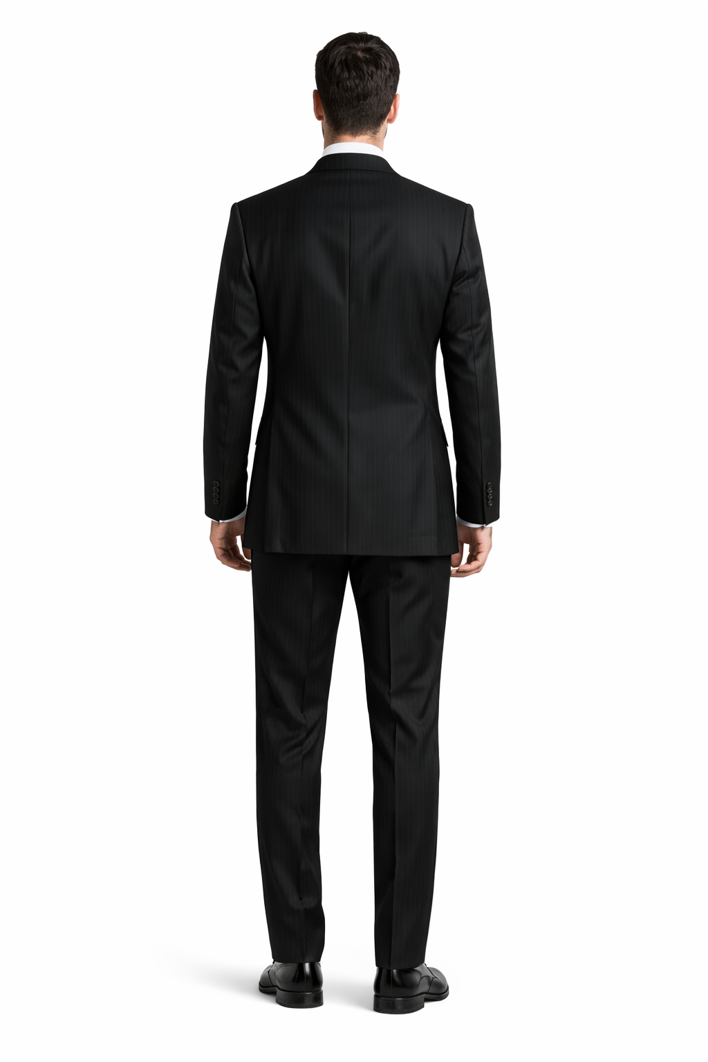 2 Btn Stripe ~ Pinstripe, Flat Front Pants, Side Vents, Pick Stitch, Super 150's Suit Dark Navy Blue  Suit For Men - Image 4
