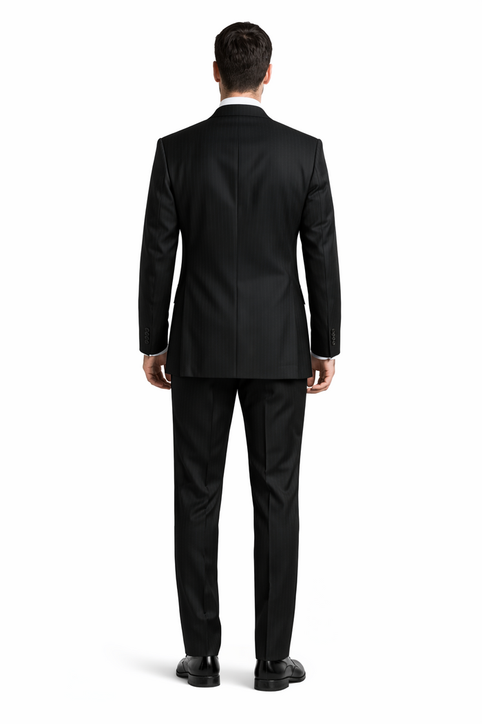 2 Btn Stripe ~ Pinstripe, Flat Front Pants, Side Vents, Pick Stitch, Super 150's Suit Dark Navy Blue  Suit For Men - Image 4