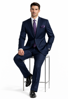 2 Btn Stripe ~ Pinstripe, Flat Front Pants, Side Vents, Pick Stitch, Super 150's Suit Dark Navy Blue  Suit For Men - Image 5