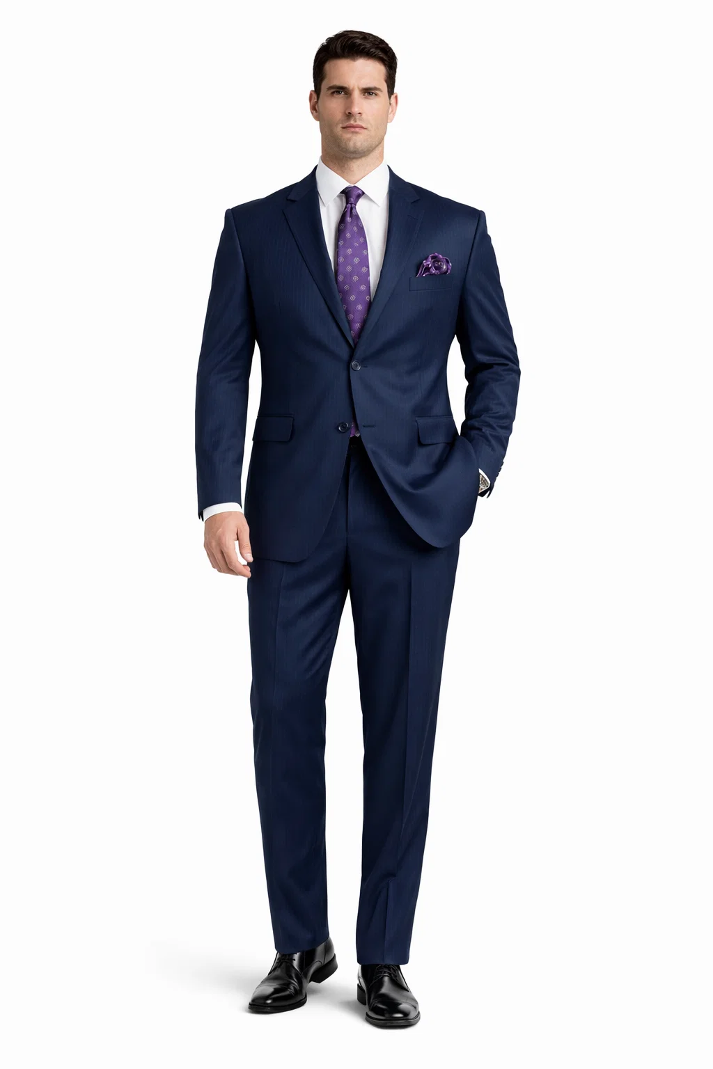 2 Btn Stripe ~ Pinstripe, Flat Front Pants, Side Vents, Pick Stitch, Super 150's Suit Dark Navy Blue  Suit For Men - Image 8