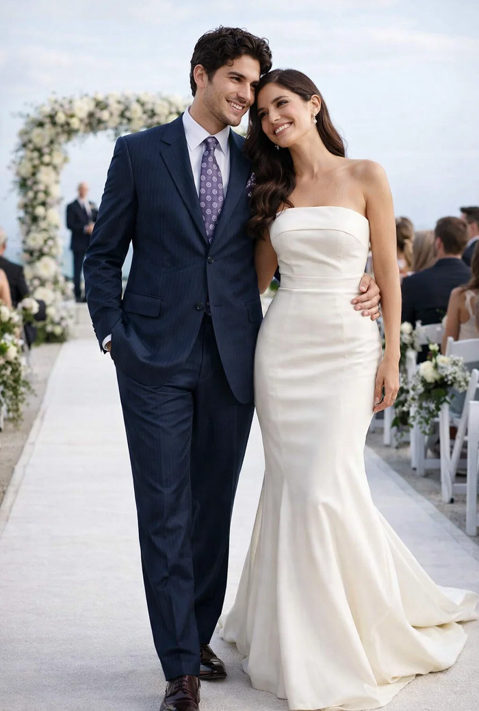 2 Btn Stripe ~ Pinstripe, Flat Front Pants, Side Vents, Pick Stitch, Super 150's Suit Dark Navy Blue  Suit For Men - Image 7