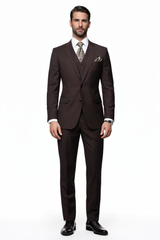 2 Button Brown Suit With A Vest Super 150'S Italian Pick Stitched Lapel Slanted Pocket - Three Piece Suit - 100% Percent Wool Fabric Suit - Worsted Wool Business Suit