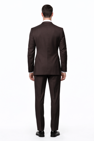 2 Button Brown Suit With A Vest Super 150'S Italian Pick Stitched Lapel Slanted Pocket - Three Piece Suit - 100% Percent Wool Fabric Suit - Worsted Wool Business Suit - Image 2