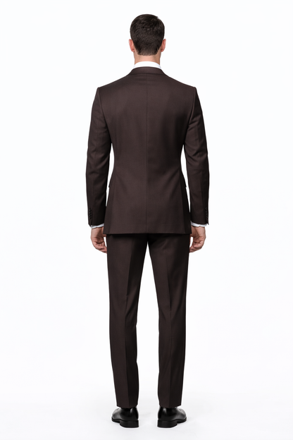 2 Button Brown Suit With A Vest Super 150'S Italian Pick Stitched Lapel Slanted Pocket - Three Piece Suit - 100% Percent Wool Fabric Suit - Worsted Wool Business Suit - Image 2