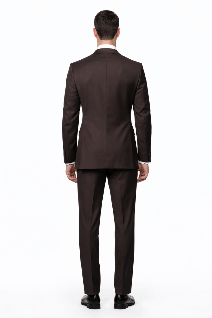 2 Button Brown Suit With A Vest Super 150'S Italian Pick Stitched Lapel Slanted Pocket - Three Piece Suit - 100% Percent Wool Fabric Suit - Worsted Wool Business Suit - Image 2