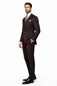 2 Button Brown Suit With A Vest Super 150'S Italian Pick Stitched Lapel Slanted Pocket - Three Piece Suit - 100% Percent Wool Fabric Suit - Worsted Wool Business Suit - Image 7