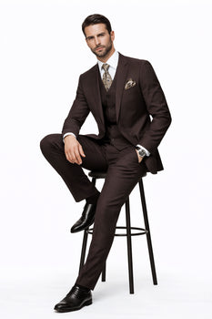 2 Button Brown Suit With A Vest Super 150'S Italian Pick Stitched Lapel Slanted Pocket - Three Piece Suit - 100% Percent Wool Fabric Suit - Worsted Wool Business Suit - Image 4