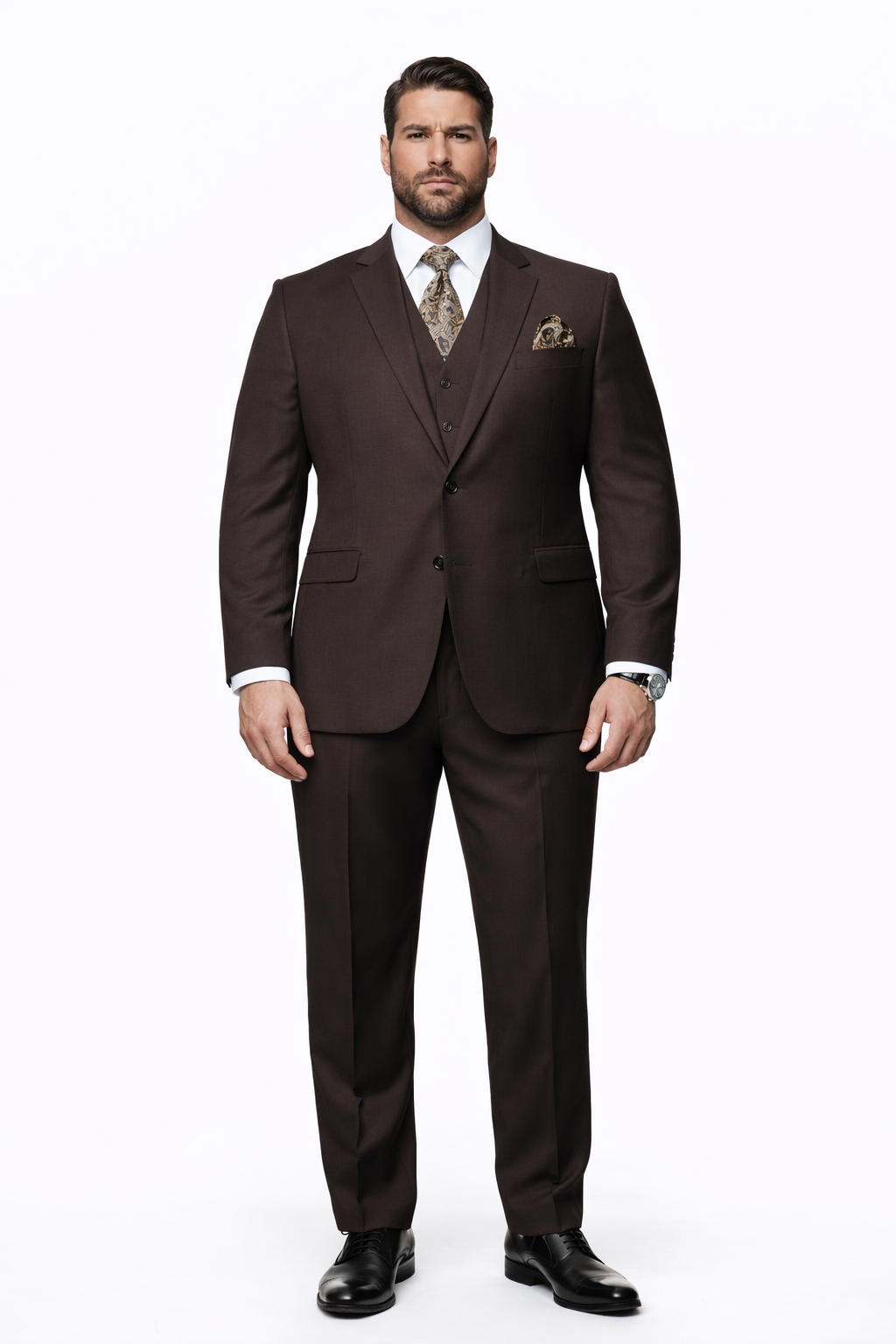 2 Button Brown Suit With A Vest Super 150'S Italian Pick Stitched Lapel Slanted Pocket - Three Piece Suit - 100% Percent Wool Fabric Suit - Worsted Wool Business Suit - Image 5