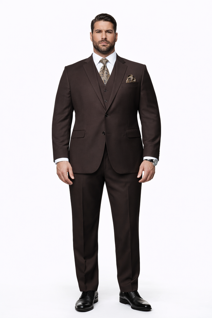 2 Button Brown Suit With A Vest Super 150'S Italian Pick Stitched Lapel Slanted Pocket - Three Piece Suit - 100% Percent Wool Fabric Suit - Worsted Wool Business Suit - Image 5