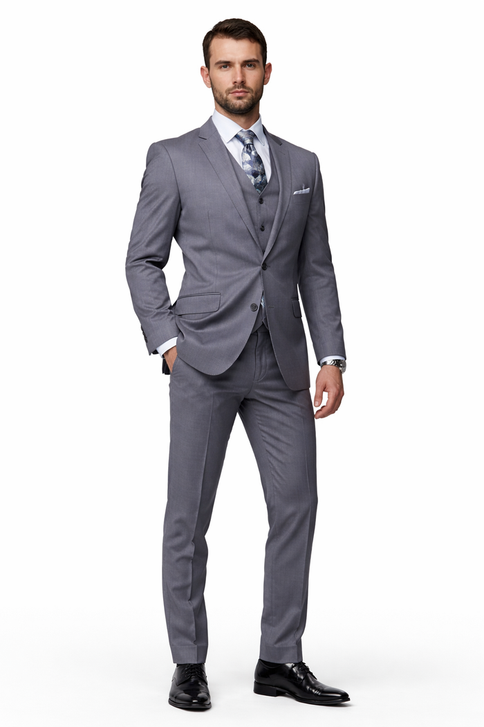 2 Button Charcoal Suit With A Vest Super 150'S Italian Pick Stitched Lapel Slanted Pocket - Three Piece Suit - 100% Percent Wool Fabric Suit - Worsted Wool Business Suit - Image 5