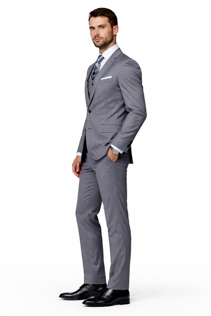 2 Button Charcoal Suit With A Vest Super 150'S Italian Pick Stitched Lapel Slanted Pocket - Three Piece Suit - 100% Percent Wool Fabric Suit - Worsted Wool Business Suit - Image 7