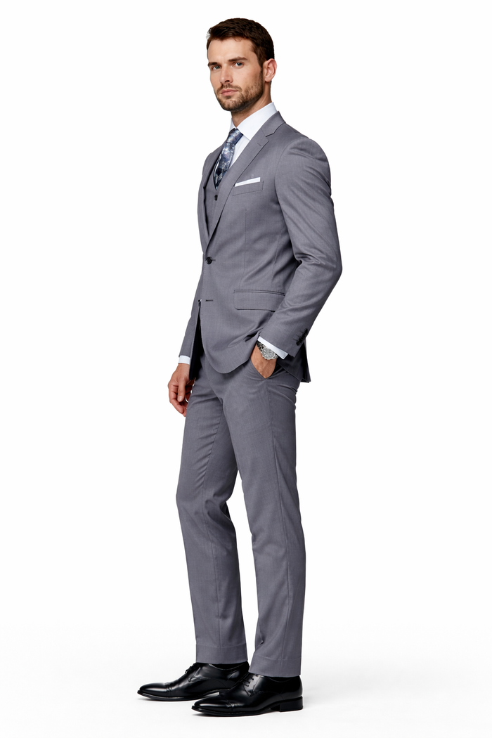 2 Button Charcoal Suit With A Vest Super 150'S Italian Pick Stitched Lapel Slanted Pocket - Three Piece Suit - 100% Percent Wool Fabric Suit - Worsted Wool Business Suit - Image 7