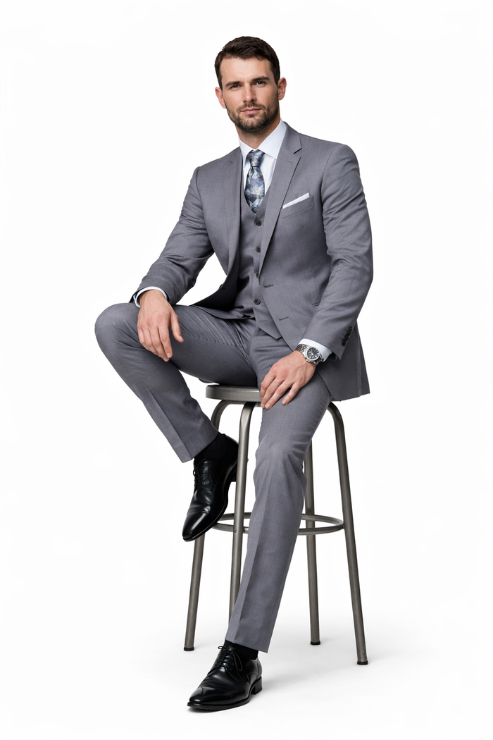 2 Button Charcoal Suit With A Vest Super 150'S Italian Pick Stitched Lapel Slanted Pocket - Three Piece Suit - 100% Percent Wool Fabric Suit - Worsted Wool Business Suit - Image 6