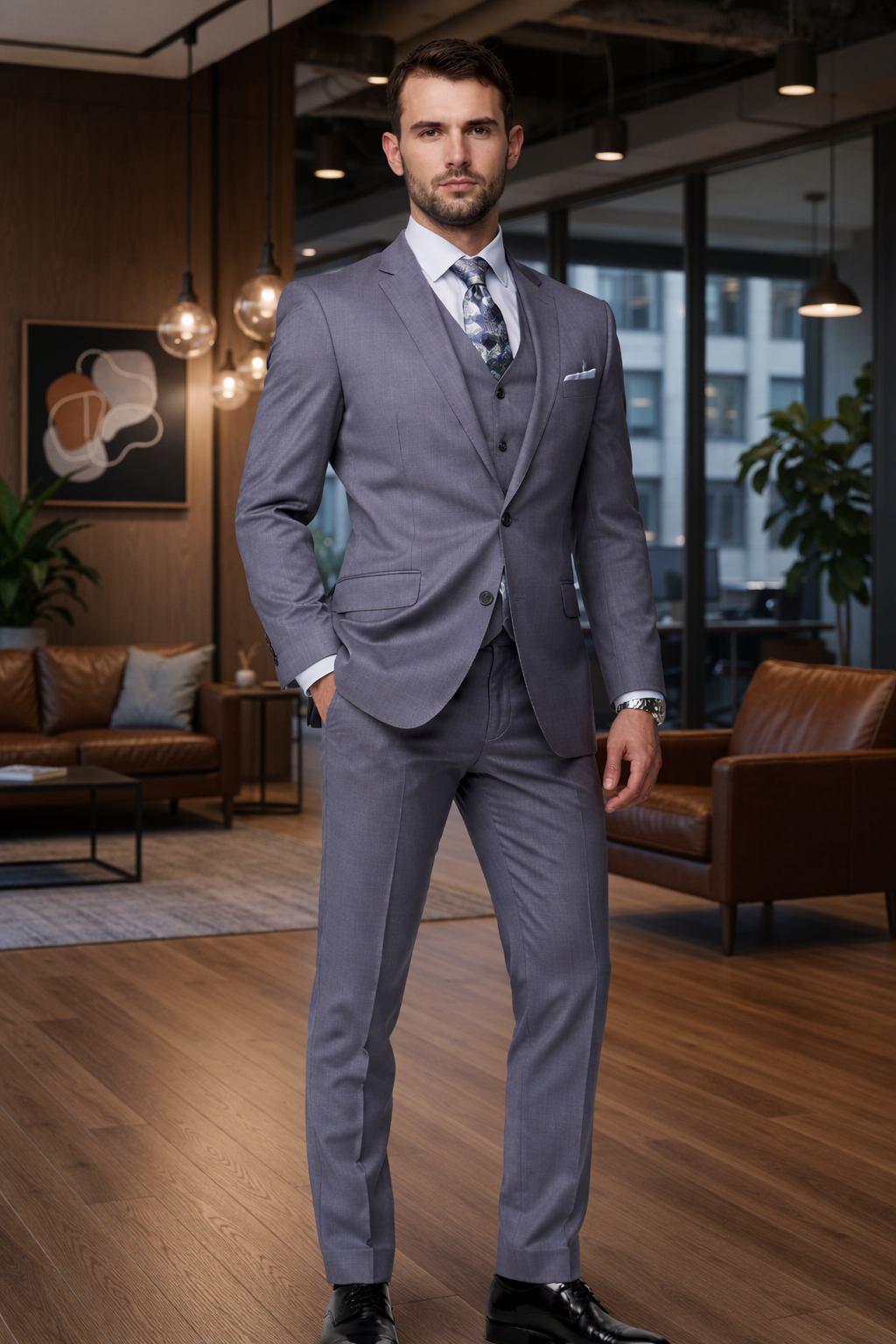 2 Button Charcoal Suit With A Vest Super 150'S Italian Pick Stitched Lapel Slanted Pocket - Three Piece Suit - 100% Percent Wool Fabric Suit - Worsted Wool Business Suit - Image 3