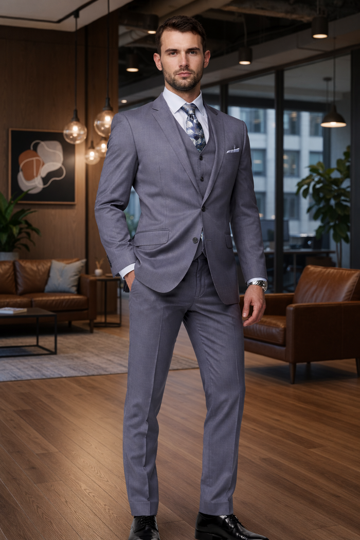 2 Button Charcoal Suit With A Vest Super 150'S Italian Pick Stitched Lapel Slanted Pocket - Three Piece Suit - 100% Percent Wool Fabric Suit - Worsted Wool Business Suit - Image 3