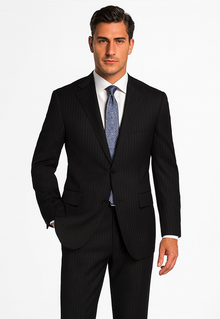 2 BUTTON COLOR BLACK WITH PINSTRIPE Men's SUIT VENT BACK JACKET STYLE WITH 1 PLEATED PANTS Online Discount Fashion Sale